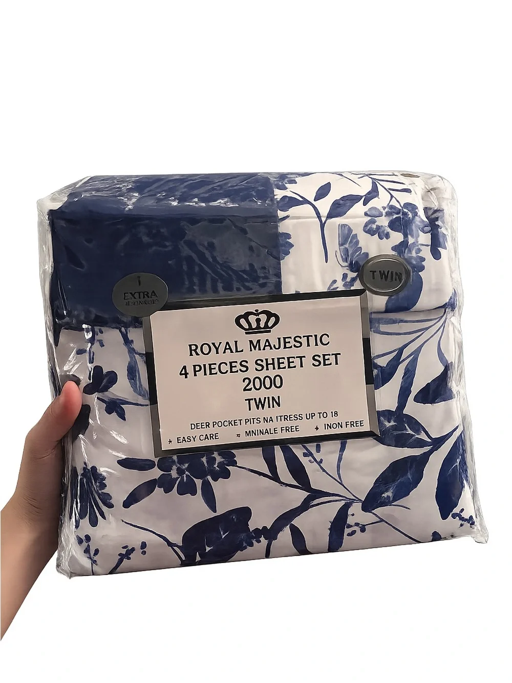 Blue Floral Twin 4 piece Sheet Set